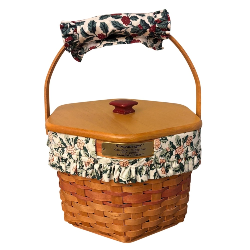 Longaberger 1997 Christmas Collection Snowflake Basket w Lid, Liner & Divider